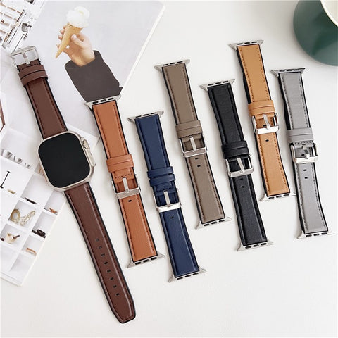 Watch Band for Apple Watch Series 11 10 42mm / 9 8 7 41mm / SE3 SE2 SE 6 5 4 40mm / 3 2 1 38mm Napa Texture PU Covered Silicone Strap
