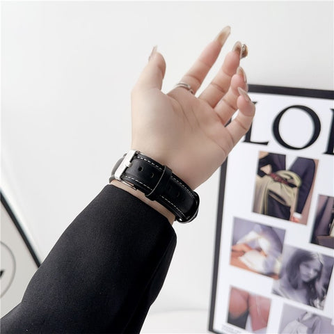 For Samsung Galaxy Watch7 44mm / 40mm Nappa Texture Watch Band 20mm Adjustable Leather Wrist Strap