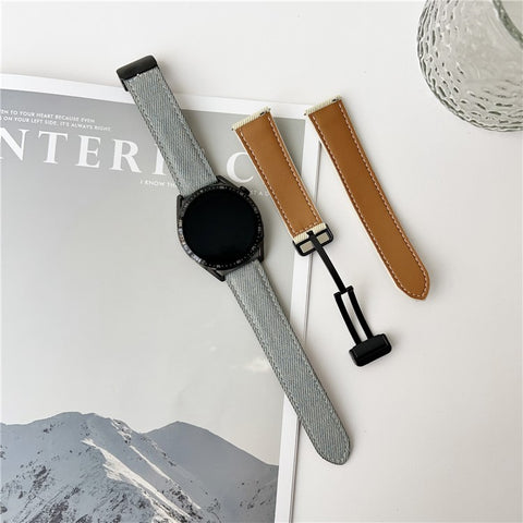 22mm Universal Watch Band For Huawei Watch GT 5 46mm Magnetic Buckle Leather Nylon Wrist Strap