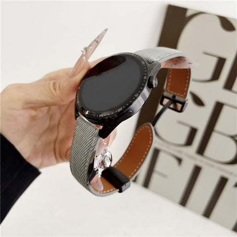 22mm Universal Watch Band For Huawei Watch GT 5 46mm Magnetic Buckle Leather Nylon Wrist Strap