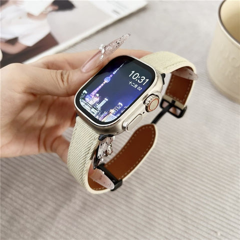 Watch Band For Apple Watch Ultra 3 2 1 49mm / Series 11 10 46mm / 9 8 7 45mm / SE3 SE2 SE 6 5 4 44mm / 3 2 1 42mm Magnetic Buckle Leather Nylon Wrist Strap