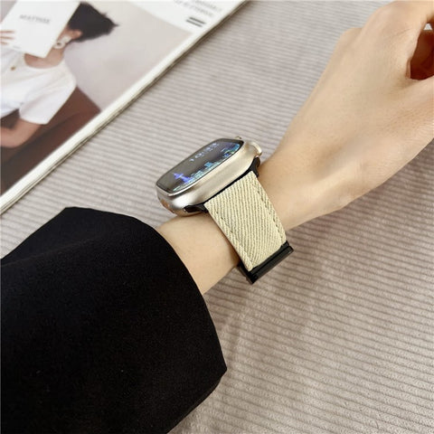 Watch Band For Apple Watch Ultra 3 2 1 49mm / Series 11 10 46mm / 9 8 7 45mm / SE3 SE2 SE 6 5 4 44mm / 3 2 1 42mm Magnetic Buckle Leather Nylon Wrist Strap