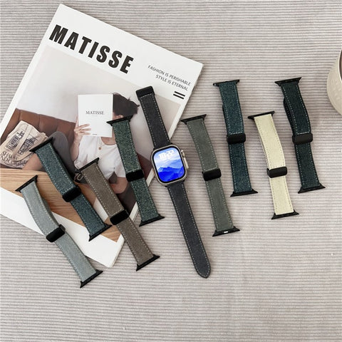 Watch Band For Apple Watch Ultra 3 2 1 49mm / Series 11 10 46mm / 9 8 7 45mm / SE3 SE2 SE 6 5 4 44mm / 3 2 1 42mm Magnetic Buckle Leather Nylon Wrist Strap