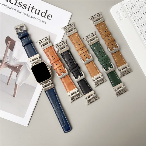 Leather Watch Band For Apple Watch Ultra 3 2 1 49mm / Series 11 10 46mm / 9 8 7 45mm / SE3 SE2 SE 6 5 4 44mm / 3 2 1 42mm Crazy Horse Texture Wrist Strap