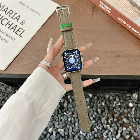 Dual Color Leather Bands For Apple Watch Ultra 3 2 1 49mm / Series 11 10 46mm / 9 8 7 45mm / SE3 SE2 SE 6 5 4 44mm / 3 2 1 42mm Watchbands Wrist Strap