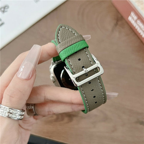 Dual Color Leather Bands For Apple Watch Ultra 3 2 1 49mm / Series 11 10 46mm / 9 8 7 45mm / SE3 SE2 SE 6 5 4 44mm / 3 2 1 42mm Watchbands Wrist Strap