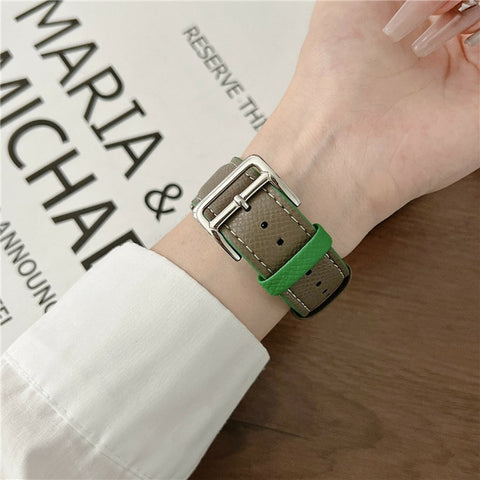 Dual Color Leather Bands For Apple Watch Ultra 3 2 1 49mm / Series 11 10 46mm / 9 8 7 45mm / SE3 SE2 SE 6 5 4 44mm / 3 2 1 42mm Watchbands Wrist Strap