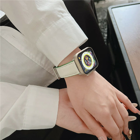Dual Color Leather Bands For Apple Watch Ultra 3 2 1 49mm / Series 11 10 46mm / 9 8 7 45mm / SE3 SE2 SE 6 5 4 44mm / 3 2 1 42mm Watchbands Wrist Strap