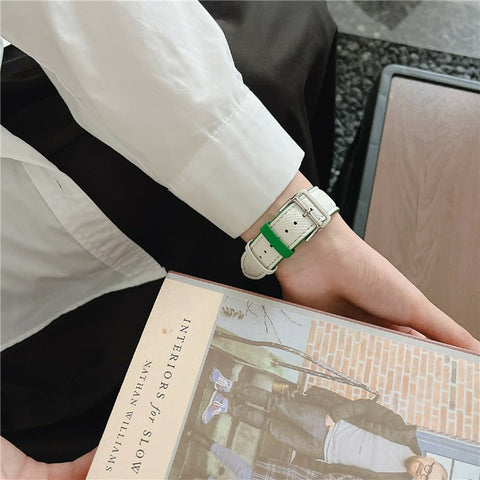 Dual Color Leather Bands For Apple Watch Ultra 3 2 1 49mm / Series 11 10 46mm / 9 8 7 45mm / SE3 SE2 SE 6 5 4 44mm / 3 2 1 42mm Watchbands Wrist Strap