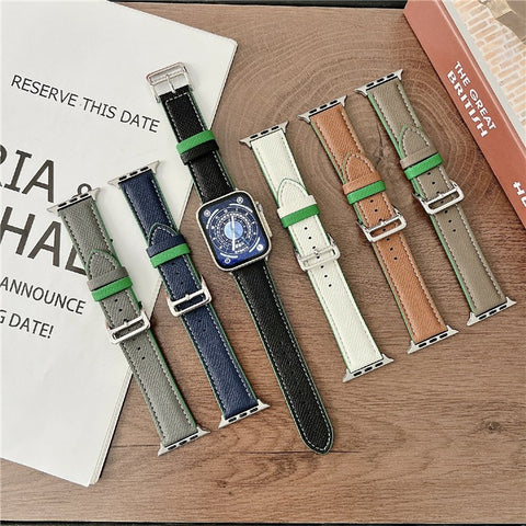 Dual Color Leather Bands For Apple Watch Ultra 3 2 1 49mm / Series 11 10 46mm / 9 8 7 45mm / SE3 SE2 SE 6 5 4 44mm / 3 2 1 42mm Watchbands Wrist Strap