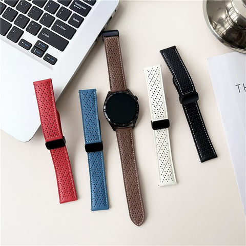 22mm Replacement Strap for Huawei Watch GT 5 46mm Magnetic Buckle Genuine Leather Watch Band with Multi Hole