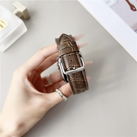 Replacement Strap for Apple Watch Series 11 10 42mm / 9 8 7 41mm / SE3 SE2 SE 6 5 4 40mm / 3 2 1 38mm Bamboo Pattern Leather Watch Band