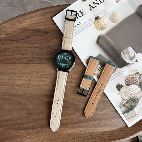 For Huawei Watch GT 5 46mm Watch Band 22mm Braided Checkered Pattern Ring Buckle Leather Wrist Strap