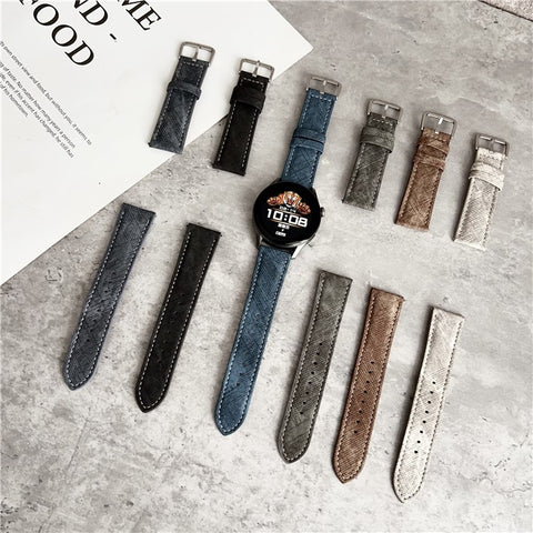 For Samsung Galaxy Watch7  /  Watch6 Watch Bands Universal 20mm Leather Wrist Strap with Steel Buckle