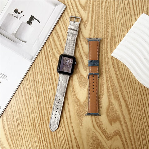 Watch Bands For Apple Watch Series 11 10 42mm / 9 8 7 41mm / SE3 SE2 SE 6 5 4 40mm / 3 2 1 38mm Leather Wrist Strap with Steel Buckle