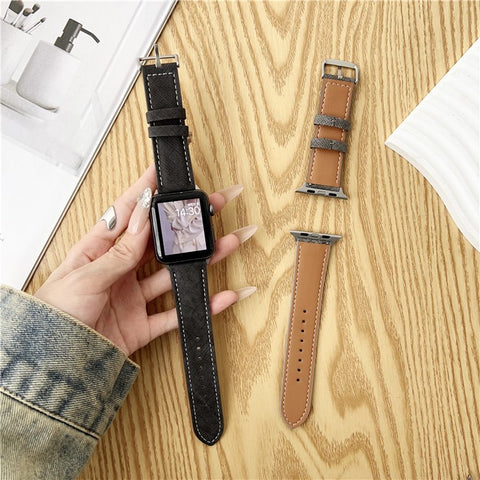 Watch Bands For Apple Watch Series 11 10 42mm / 9 8 7 41mm / SE3 SE2 SE 6 5 4 40mm / 3 2 1 38mm Leather Wrist Strap with Steel Buckle