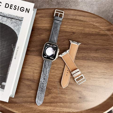 Leather Watchband For Apple Watch Ultra 3 2 1 49mm / Series 11 10 46mm / 9 8 7 45mm / SE3 SE2 SE 6 5 4 44mm / 3 2 1 42mm Wrist Strap Replacement