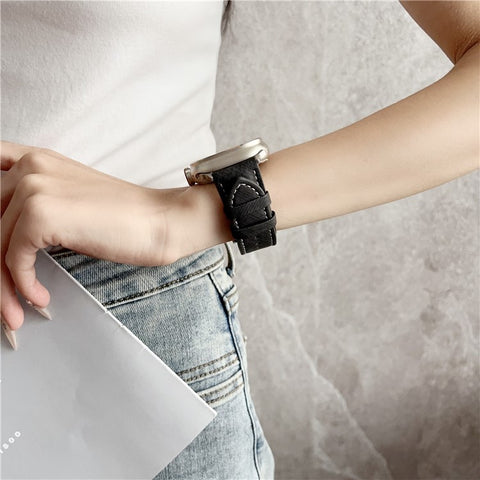 Leather Watchband For Apple Watch Ultra 3 2 1 49mm / Series 11 10 46mm / 9 8 7 45mm / SE3 SE2 SE 6 5 4 44mm / 3 2 1 42mm Wrist Strap Replacement