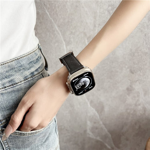 Leather Watchband For Apple Watch Ultra 3 2 1 49mm / Series 11 10 46mm / 9 8 7 45mm / SE3 SE2 SE 6 5 4 44mm / 3 2 1 42mm Wrist Strap Replacement