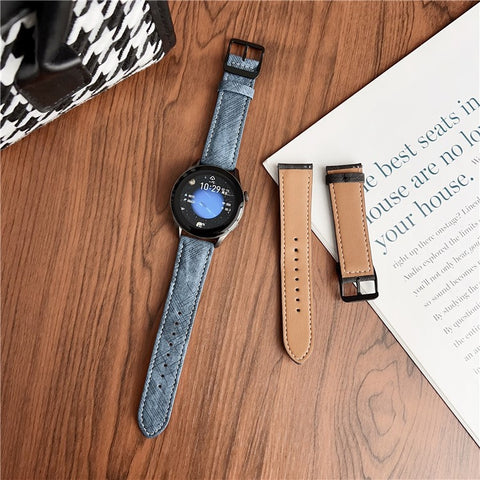 Double Loop Buckle Leather Band For Samsung Galaxy Watch7  /  Watch6 Watch Bands Universal 20mm Strap