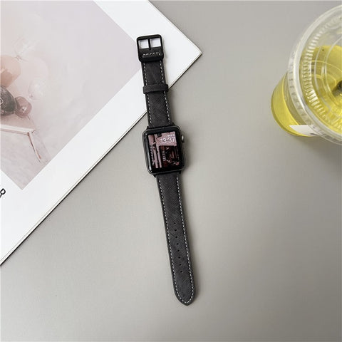 Double Loop Buckle Leather Band For Apple Watch Series 11 10 42mm / 9 8 7 41mm / SE3 SE2 SE 6 5 4 40mm / 3 2 1 38mm Watch Bands Strap