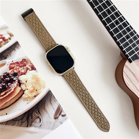 Microfiber Leather Watch Bands For Apple Watch Ultra 3 2 1 49mm / Series 11 10 46mm / 9 8 7 45mm / SE3 SE2 SE 6 5 4 44mm / 3 2 1 42mm Breathable Magnetic Strap