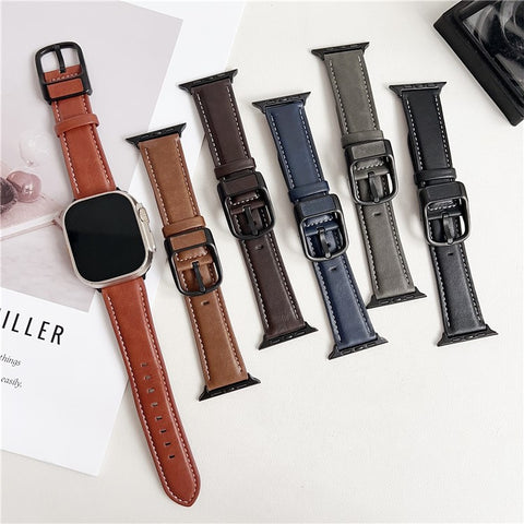 Watch Band For Apple Watch Series 11 10 42mm / 9 8 7 41mm / SE3 SE2 SE 6 5 4 40mm / 3 2 1 38mm Crazy Horse Texture Waist Pack Buckle Leather Strap