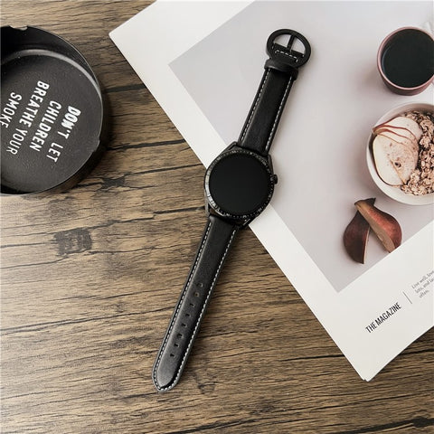 For Samsung Galaxy Watch7 44mm  /  40mm Watch Band 20mm Crazy Horse Texture Round Buckle Leather Wrist Strap