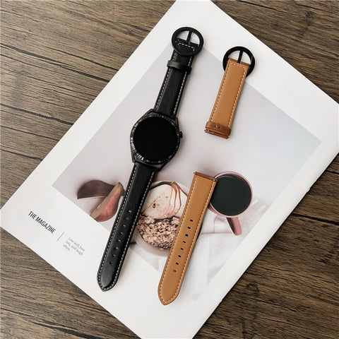 For Samsung Galaxy Watch7 44mm  /  40mm Watch Band 20mm Crazy Horse Texture Round Buckle Leather Wrist Strap