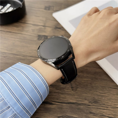 For Samsung Galaxy Watch7 44mm  /  40mm Watch Band 20mm Crazy Horse Texture Round Buckle Leather Wrist Strap