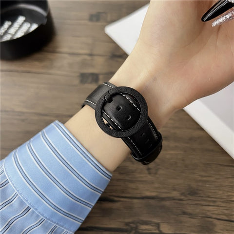 For Samsung Galaxy Watch7 44mm  /  40mm Watch Band 20mm Crazy Horse Texture Round Buckle Leather Wrist Strap