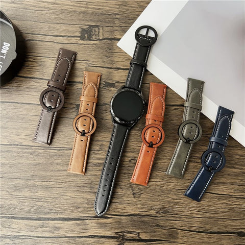 For Samsung Galaxy Watch7 44mm  /  40mm Watch Band 20mm Crazy Horse Texture Round Buckle Leather Wrist Strap