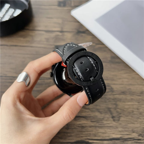 For Huawei Watch GT 5 46mm Watch Band 22mm Crazy Horse Texture Round Buckle Leather Wrist Strap