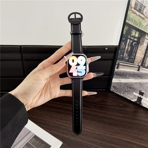 Watch Band For Apple Watch Series 11 10 42mm / 9 8 7 41mm / SE3 SE2 SE 6 5 4 40mm / 3 2 1 38mm Crazy Horse Texture Round Buckle Leather Wrist Strap