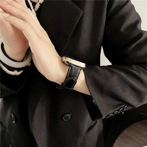 Watch Band For Apple Watch Series 11 10 42mm / 9 8 7 41mm / SE3 SE2 SE 6 5 4 40mm / 3 2 1 38mm Crazy Horse Texture Round Buckle Leather Wrist Strap