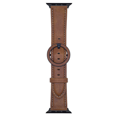 Watch Band For Apple Watch Series 11 10 42mm / 9 8 7 41mm / SE3 SE2 SE 6 5 4 40mm / 3 2 1 38mm Crazy Horse Texture Round Buckle Leather Wrist Strap