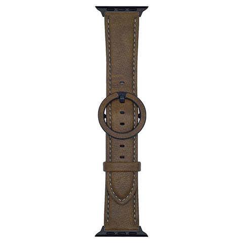 Watch Band For Apple Watch Series 11 10 42mm / 9 8 7 41mm / SE3 SE2 SE 6 5 4 40mm / 3 2 1 38mm Crazy Horse Texture Round Buckle Leather Wrist Strap