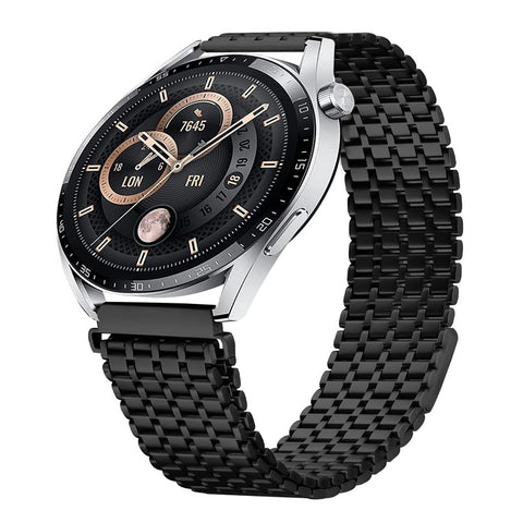 For Huawei Watch GT 5 46mm Watch Band 22mm Nine-Bead Magnetic Buckle Stainless Steel Wrist Strap