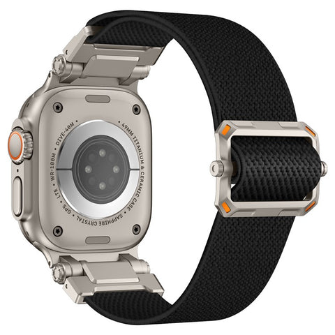 Wrist Band for Apple Watch Ultra 3 2 1 49mm / Series 11 10 46mm / 9 8 7 45mm / SE3 SE2 SE 6 5 4 44mm / 3 2 1 42mm Titanium Color Metal Connector Nylon Watch Strap
