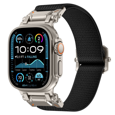 Wrist Band for Apple Watch Ultra 3 2 1 49mm / Series 11 10 46mm / 9 8 7 45mm / SE3 SE2 SE 6 5 4 44mm / 3 2 1 42mm Titanium Color Metal Connector Nylon Watch Strap