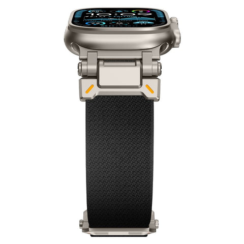 Wrist Band for Apple Watch Ultra 3 2 1 49mm / Series 11 10 46mm / 9 8 7 45mm / SE3 SE2 SE 6 5 4 44mm / 3 2 1 42mm Titanium Color Metal Connector Nylon Watch Strap