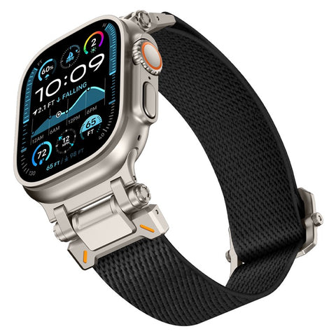 Wrist Band for Apple Watch Ultra 3 2 1 49mm / Series 11 10 46mm / 9 8 7 45mm / SE3 SE2 SE 6 5 4 44mm / 3 2 1 42mm Titanium Color Metal Connector Nylon Watch Strap