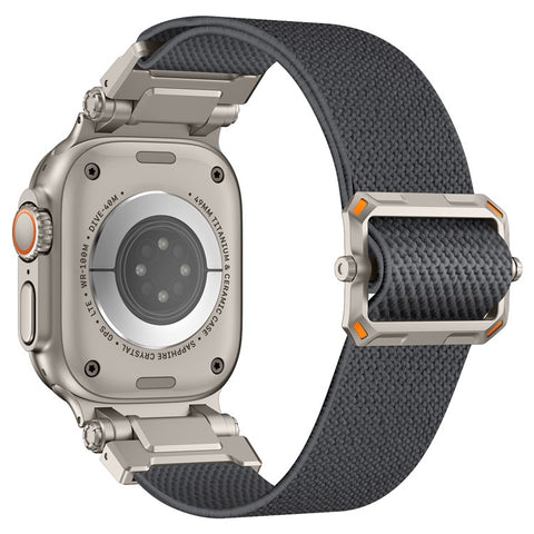 Wrist Band for Apple Watch Ultra 3 2 1 49mm / Series 11 10 46mm / 9 8 7 45mm / SE3 SE2 SE 6 5 4 44mm / 3 2 1 42mm Titanium Color Metal Connector Nylon Watch Strap
