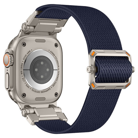 Wrist Band for Apple Watch Ultra 3 2 1 49mm / Series 11 10 46mm / 9 8 7 45mm / SE3 SE2 SE 6 5 4 44mm / 3 2 1 42mm Titanium Color Metal Connector Nylon Watch Strap