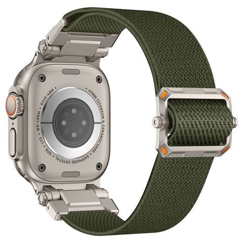Wrist Band for Apple Watch Ultra 3 2 1 49mm / Series 11 10 46mm / 9 8 7 45mm / SE3 SE2 SE 6 5 4 44mm / 3 2 1 42mm Titanium Color Metal Connector Nylon Watch Strap
