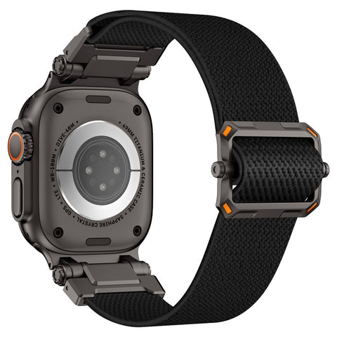 Wrist Band for Apple Watch Ultra 3 2 1 49mm / Series 11 10 46mm / 9 8 7 45mm / SE3 SE2 SE 6 5 4 44mm / 3 2 1 42mm Black Metal Connector Nylon Watch Strap