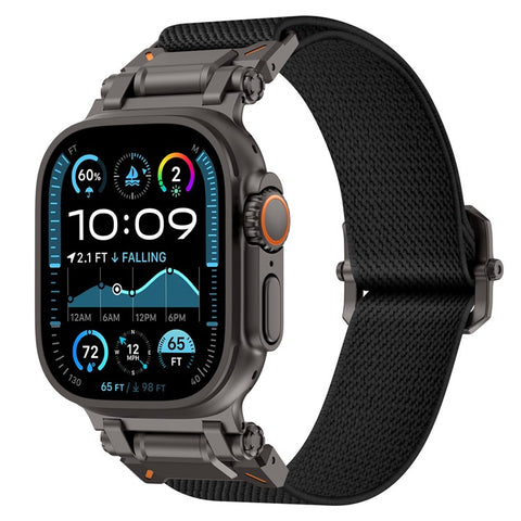 Wrist Band for Apple Watch Ultra 3 2 1 49mm / Series 11 10 46mm / 9 8 7 45mm / SE3 SE2 SE 6 5 4 44mm / 3 2 1 42mm Black Metal Connector Nylon Watch Strap