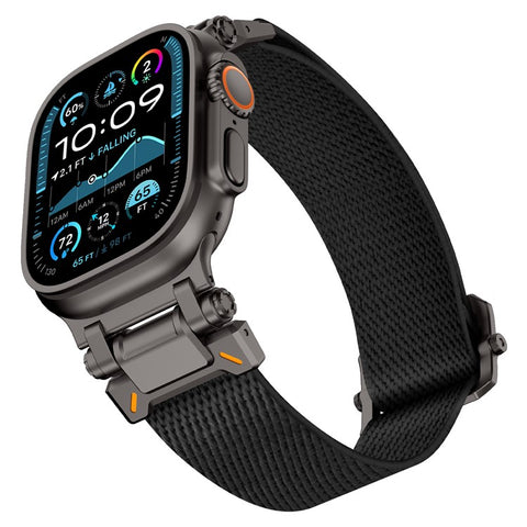 Wrist Band for Apple Watch Ultra 3 2 1 49mm / Series 11 10 46mm / 9 8 7 45mm / SE3 SE2 SE 6 5 4 44mm / 3 2 1 42mm Black Metal Connector Nylon Watch Strap