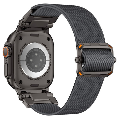 Wrist Band for Apple Watch Ultra 3 2 1 49mm / Series 11 10 46mm / 9 8 7 45mm / SE3 SE2 SE 6 5 4 44mm / 3 2 1 42mm Black Metal Connector Nylon Watch Strap