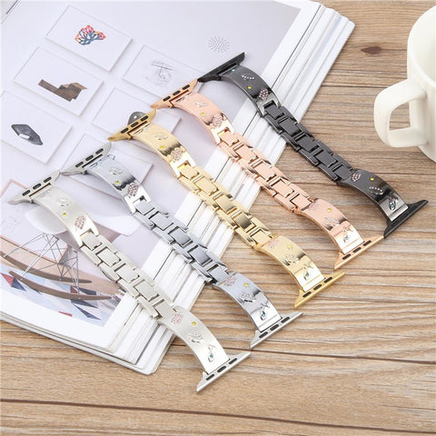 Bracelet Strap for Apple Watch Ultra 3 2 1 49mm / Series 11 10 46mm / 9 8 7 45mm / SE3 SE2 SE 6 5 4 44mm / 3 2 1 42mm Rhinestone Decor Metal Watch Band